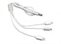 Кабель для зарядки USB (3-в-1) ( Apple Lightning 8Pin, USB Type-C, USB-Micro) ШНУРОК. 1m., белый