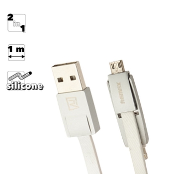 USB кабель 2 в 1 Remax Strive 2 in 1 Cable RC-042t для Apple 8-pin, MicroUSB, серебряный