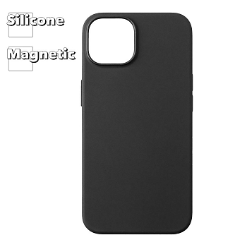 Силиконовый чехол для iPhone 14 "Silicone Case" с магнитным кольцом (черный)