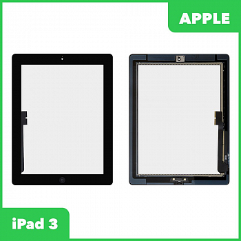 Тачскрин (сенсорное стекло) для планшета Apple iPad 3 (A1416, A1430, A1403) с кнопкой Home, класс AAA, черный, 9.7