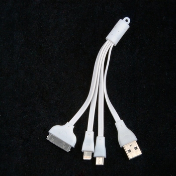 USB кабель 3 в 1 для Apple 8-pin, Apple 30-pin, MicroUSB со светодиодом (белый, европакет)