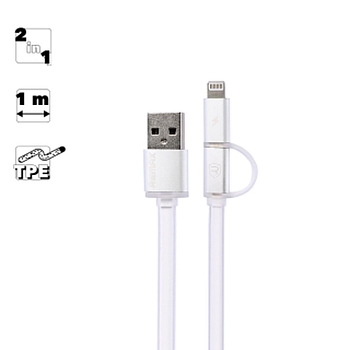 USB кабель Remax Aurora 2 in 1 Series Cable RC-020t Apple 8-pin/MicroUSB, белый